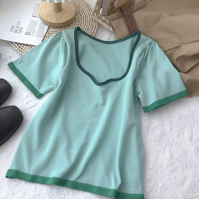 Ženska obična majica kratkih rukava sa špic izrezom