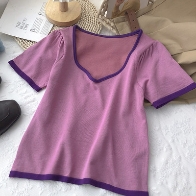 Ženska obična majica kratkih rukava sa špic izrezom