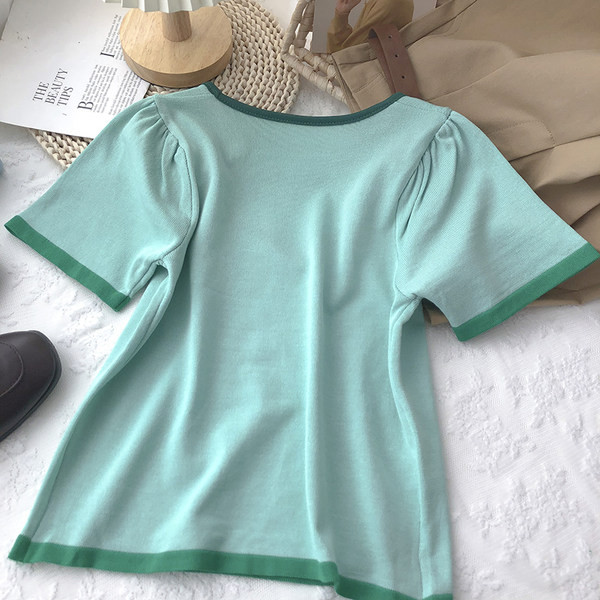 Ženska obična majica kratkih rukava sa špic izrezom