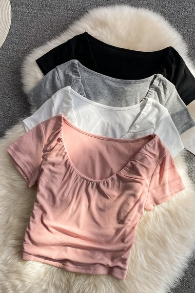 Ženska ležerna bluza s okruglim izrezom i kratkim rukavima