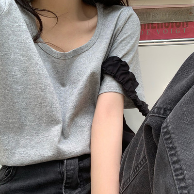 Γυναικεία μπλούζα με τετράγωνο λαιμόκοψη και 3/4 μανίκια φαρδύ μοντέλο