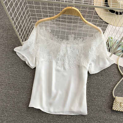 Novi model ženske bluze sa čipkom i kratkim rukavima u bijeloj i crnoj boji