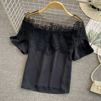 Novi model ženske bluze sa čipkom i kratkim rukavima u bijeloj i crnoj boji