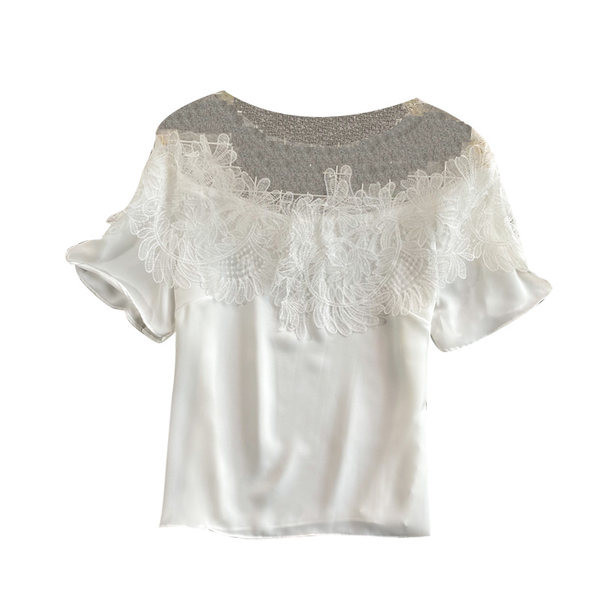 Novi model ženske bluze sa čipkom i kratkim rukavima u bijeloj i crnoj boji