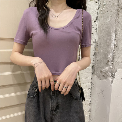 Γυναικείο κοντό μπλουζάκι με τετράγωνο ντεκολτέ