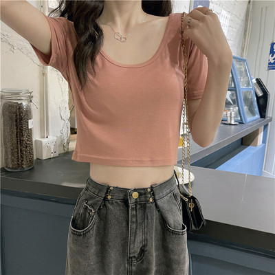 Γυναικείο κοντό μπλουζάκι με τετράγωνο ντεκολτέ