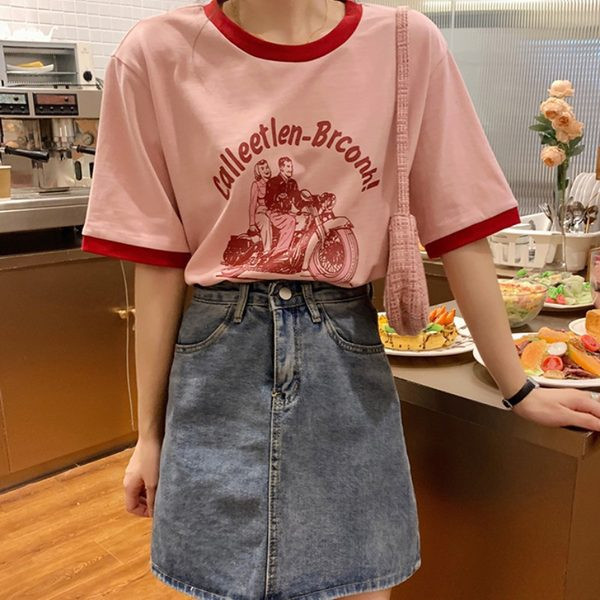 Casual γυναικείο μπλουζάκι με επιγραφή και απλικέ -3 / 4 μανίκια