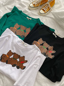 Casual γυναικείο μπλουζάκι με απλικέ αρκουδάκι και κοντά μανίκια