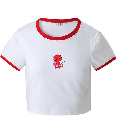 Νέο κοντό γυναικείο μπλουζάκι με απλικέ