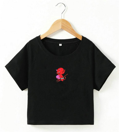 Νέο κοντό γυναικείο μπλουζάκι με απλικέ