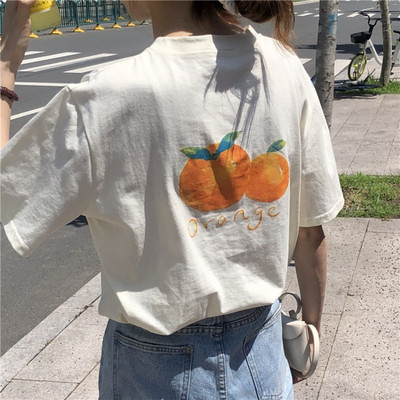 Дамска широка тениска с апликация на гърба и 3/4 ръкав 