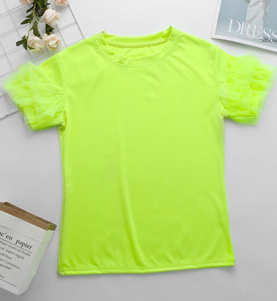 Γυναικεία μπλούζα απλό μοντέλο με στρογγυλή λαιμόκοψη και μανίκια από τούλι