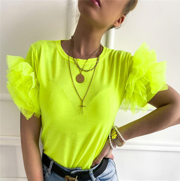 Γυναικεία μπλούζα απλό μοντέλο με στρογγυλή λαιμόκοψη και μανίκια από τούλι