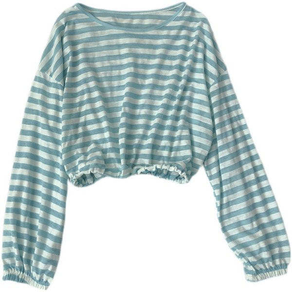 Раирана дамска блуза с О-образно деколте