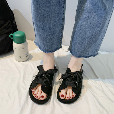 Γυναικεία casual σανδάλια με κορδόνια και επίπεδη σόλα