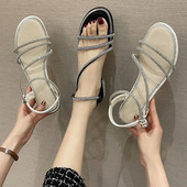 Γυναικεία casual σανδάλια με διακοσμητικές πέτρες και αγκράφα σε δύο χρώματα