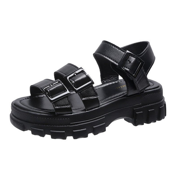 Γυναικεία έκο δερμάτινα σανδάλια σε μαύρο και άσπρο χρώμα