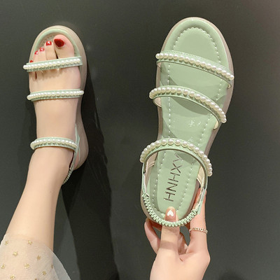 Γυναικεία σανδάλια με πέρλες σε δύο χρώματα