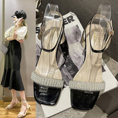 Ženske moderne sandale na petu od 8 cm i kamenčićima