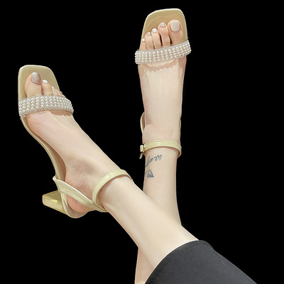 Ženske moderne sandale na petu od 8 cm i kamenčićima