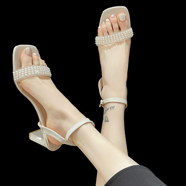 Ženske moderne sandale na petu od 8 cm i kamenčićima