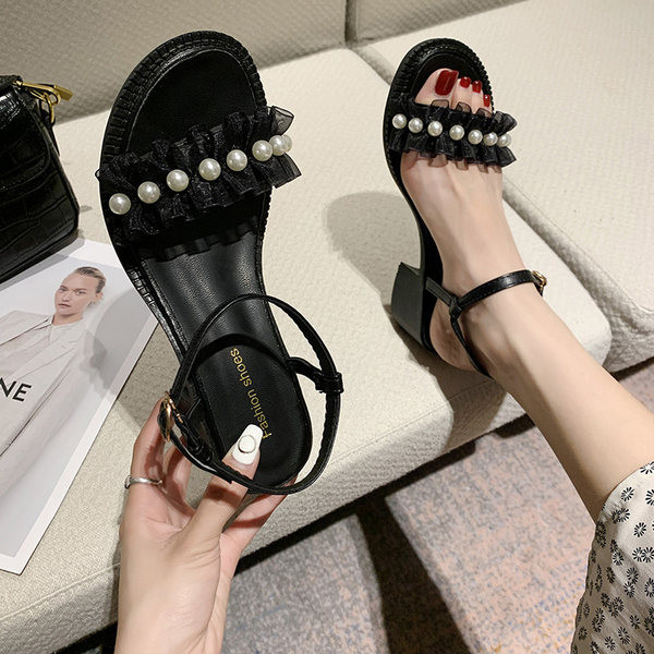 Sieviešu ikdienas sandales ar pērlēm divās krāsās