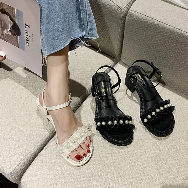 Sieviešu ikdienas sandales ar pērlēm divās krāsās