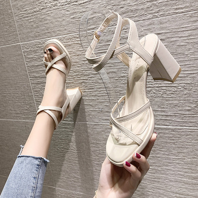 Γυναικεία casual έκο δερμάτινα σανδάλια με ψηλά τακούνια