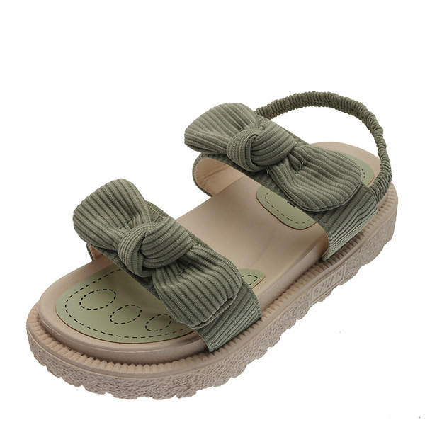 Γυναικεία σανδάλια με κορδέλα σε τρία χρώματα και επίπεδη σόλα