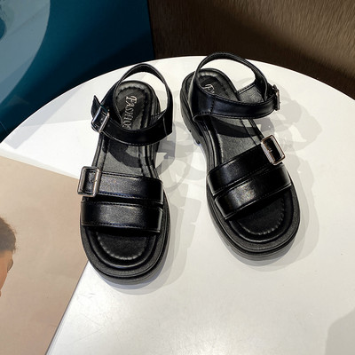 Ležerne ženske kožne sandale s ravnim potplatom