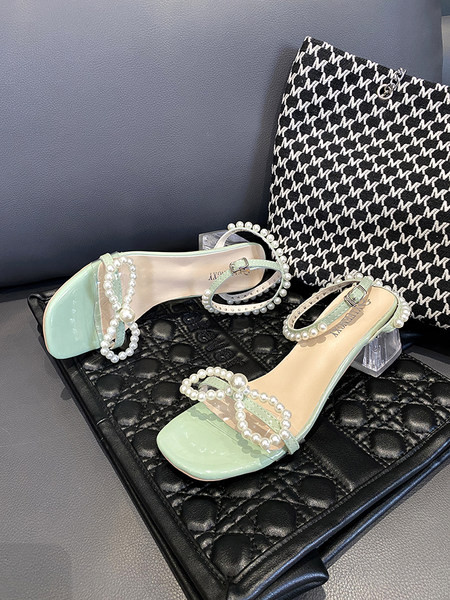 Sieviešu modernas sandales ar pērlēm un 5 cm papēdi