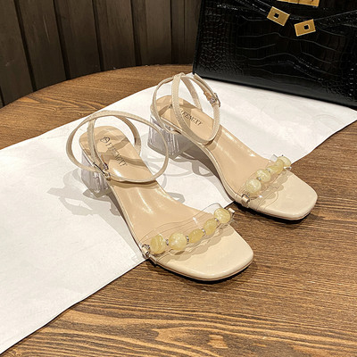 Moteriškos basutės su karoliukais ir 5 cm kulnu