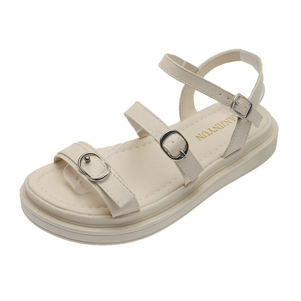 Ženske kožne sandale s remenčićima u bež i crnoj boji