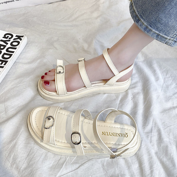 Ženske kožne sandale s remenčićima u bež i crnoj boji