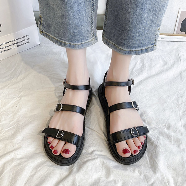 Ženske kožne sandale s remenčićima u bež i crnoj boji