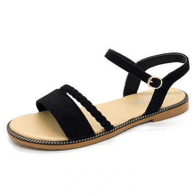 Ženske zaobljene sandale od eko brušene kože s metalnom kopčom