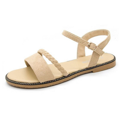 Ženske zaobljene sandale od eko brušene kože s metalnom kopčom