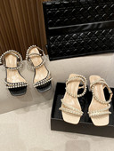 Ženske sandale s bisernim ukrasom i niskom petom od 5 cm