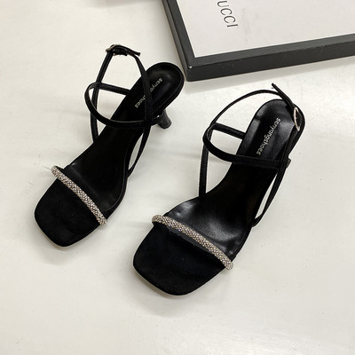 Crne ženske sandale na tanku petu 7,5 cm