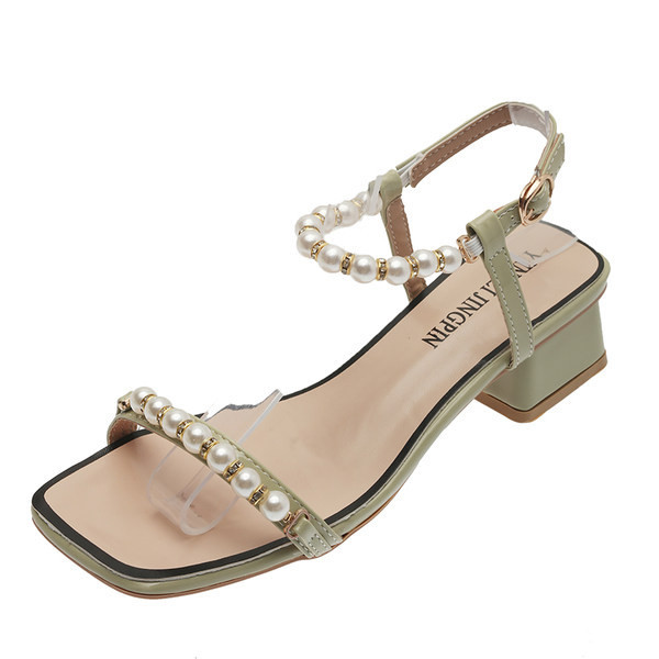 Elegantne ženske sandale s biserima u bijeloj i zelenoj boji