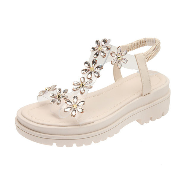 Ženske sandale sa 3D elementima cvijeća u crnoj i bež boji