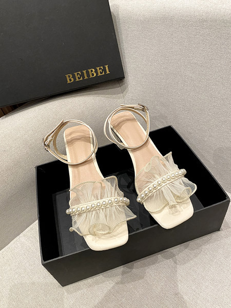 Moderne ženske sandale od tila i bisera - peta debljine 4,5 cm