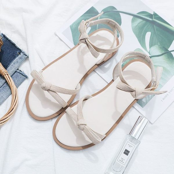 Ženske eko brušene sandale sa trakom i metalnom kopčom