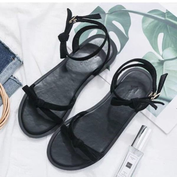 Ženske eko brušene sandale sa trakom i metalnom kopčom