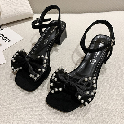 Νέο μοντέλο γυναικεία σανδάλια με πέρλες και κορδέλα σε δύο χρώματα