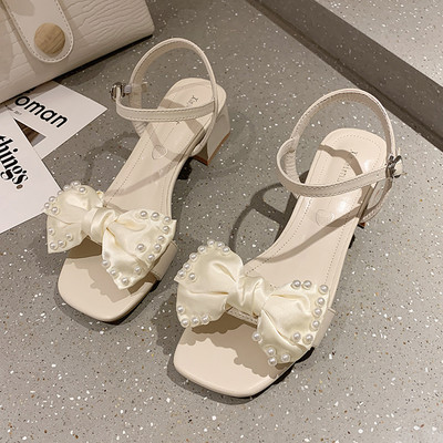 Νέο μοντέλο γυναικεία σανδάλια με πέρλες και κορδέλα σε δύο χρώματα