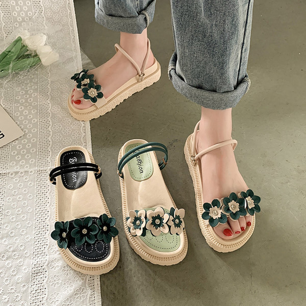 Ležerne ženske sandale sa 3D cvjetnim elementom u tri boje