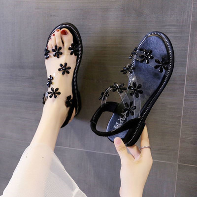 Casual γυναικεία σανδάλια με διαφανές μέρος και 3D λουλούδια