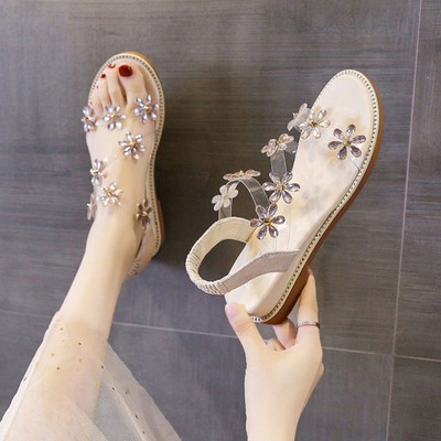 Casual γυναικεία σανδάλια με διαφανές μέρος και 3D λουλούδια