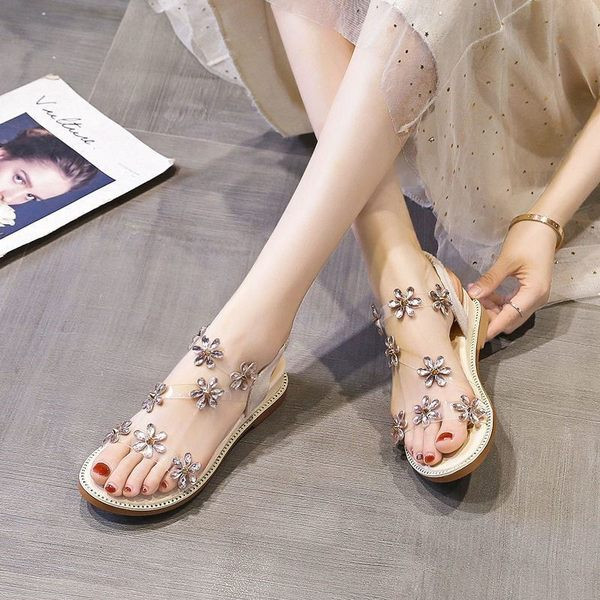 Casual γυναικεία σανδάλια με διαφανές μέρος και 3D λουλούδια